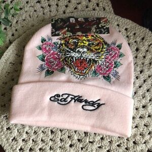 Ed Hardy Women’s Beanie Hats with Tiger and Floral Design